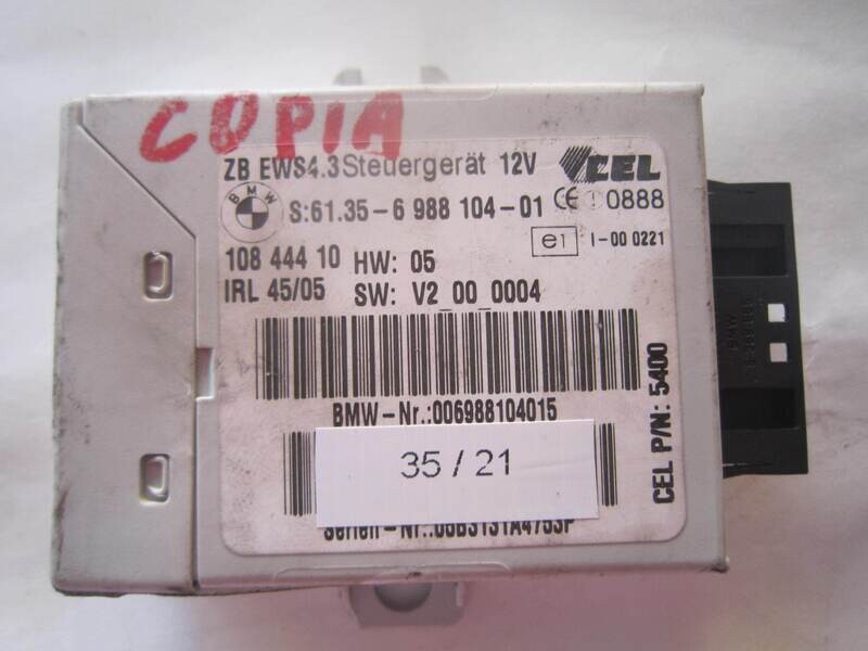 35-21 Centralina Immobilizer BMW 6 988 104-01 698810401 10844410 IRL45/05 HW 05 SW V2 00 0004 VARIE