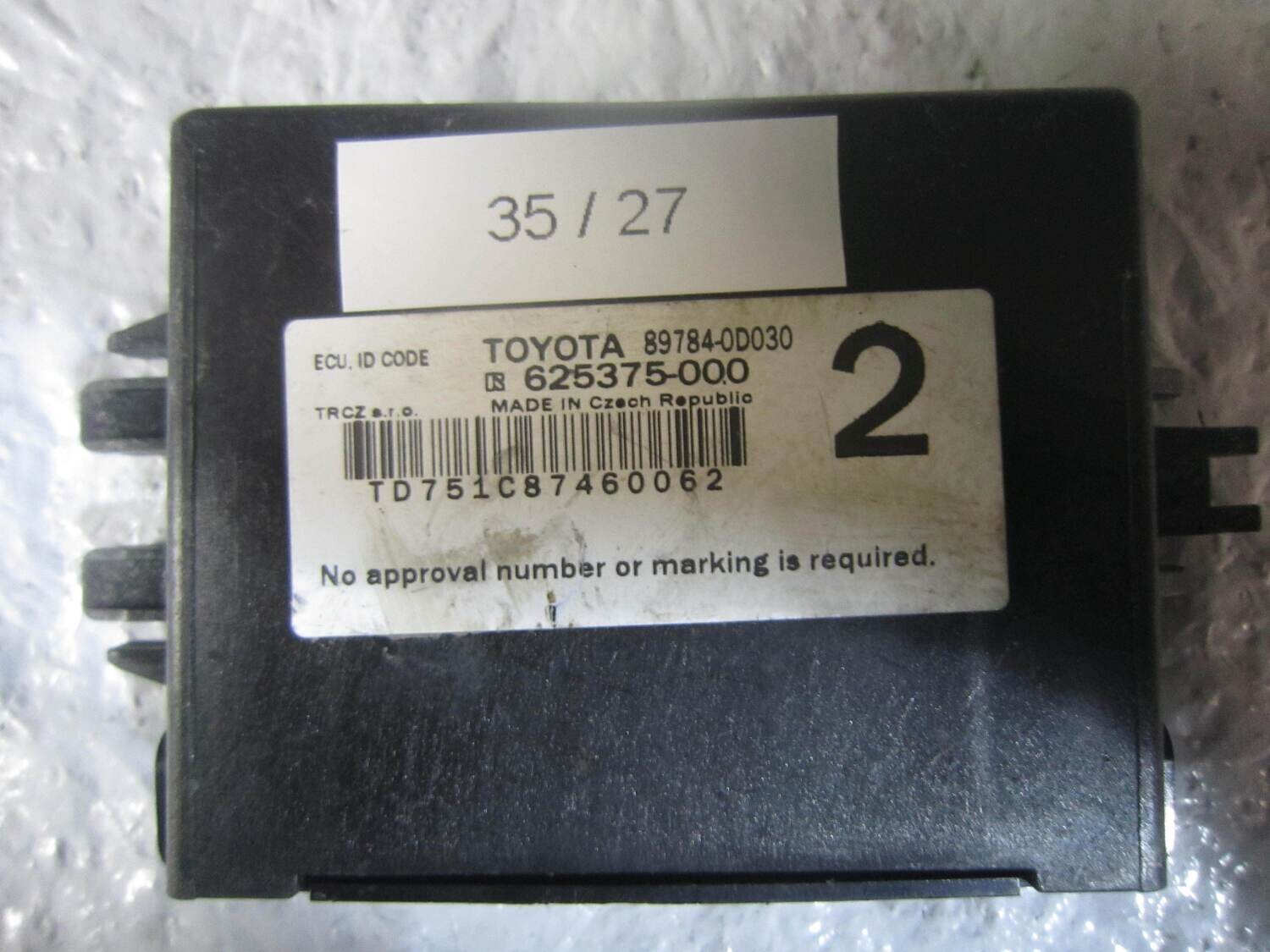 35-27 CENTRALINA IMMOBILIZER TOYOTA 89784-0D030 897840D030 625375-000 625375000 YARIS