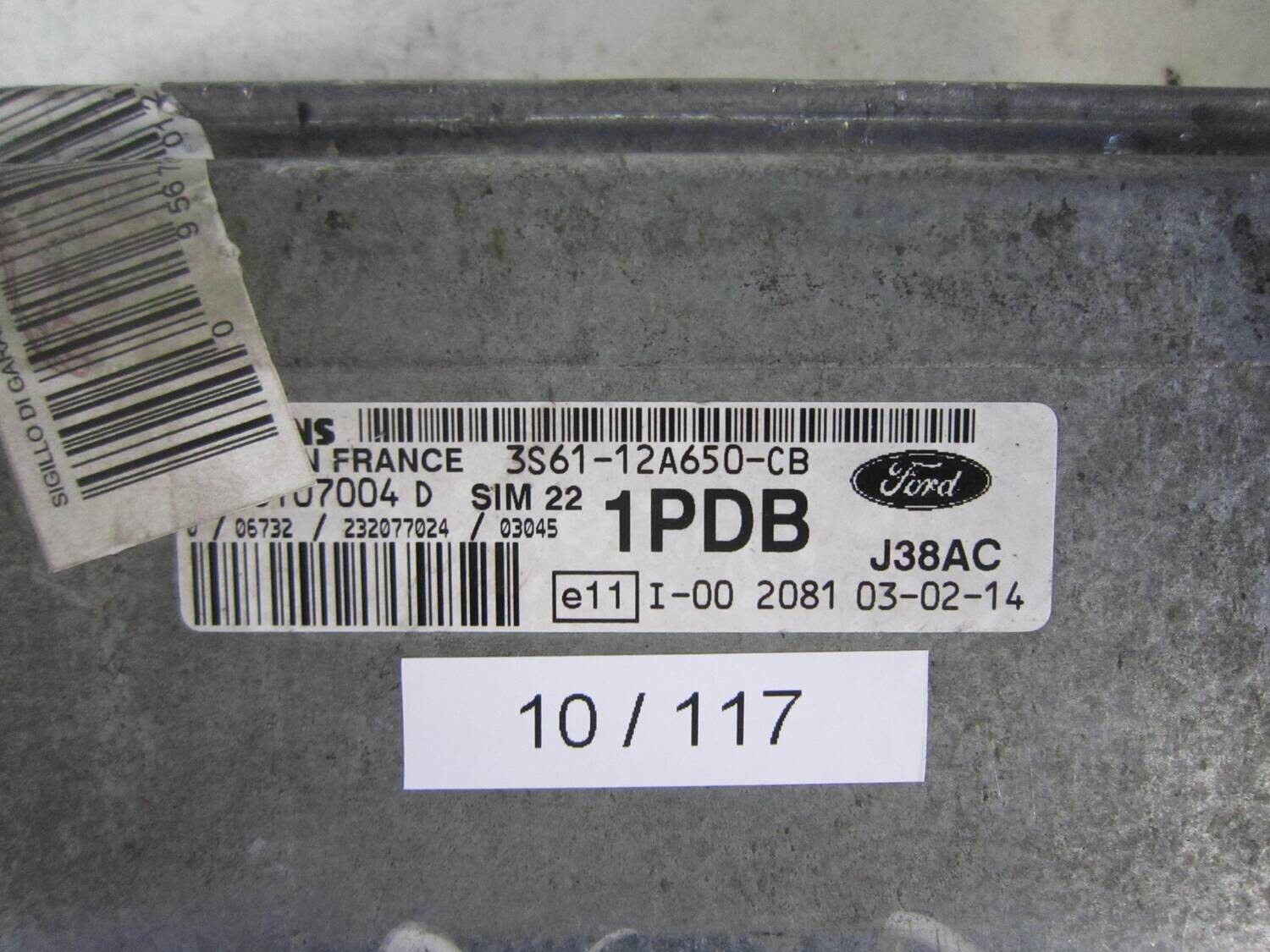 10-117 Centralina Motore Siemens S118107004 D S118107004D 3S61-12A650-CB 3S6112A650CB SIM22 J38AC 1PDB FORD Benzina FIESTA 1.4