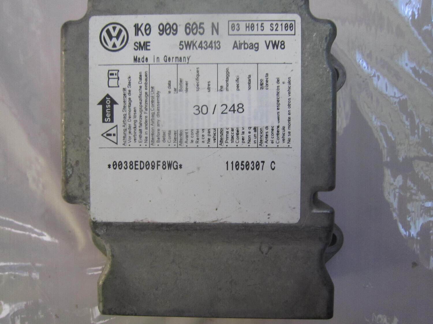 30-248 Centralina Airbag Sme 5WK43413 1K0 909 605 N 1K0909605N 03 H015 S2100 VOLKSWAGEN GOLF