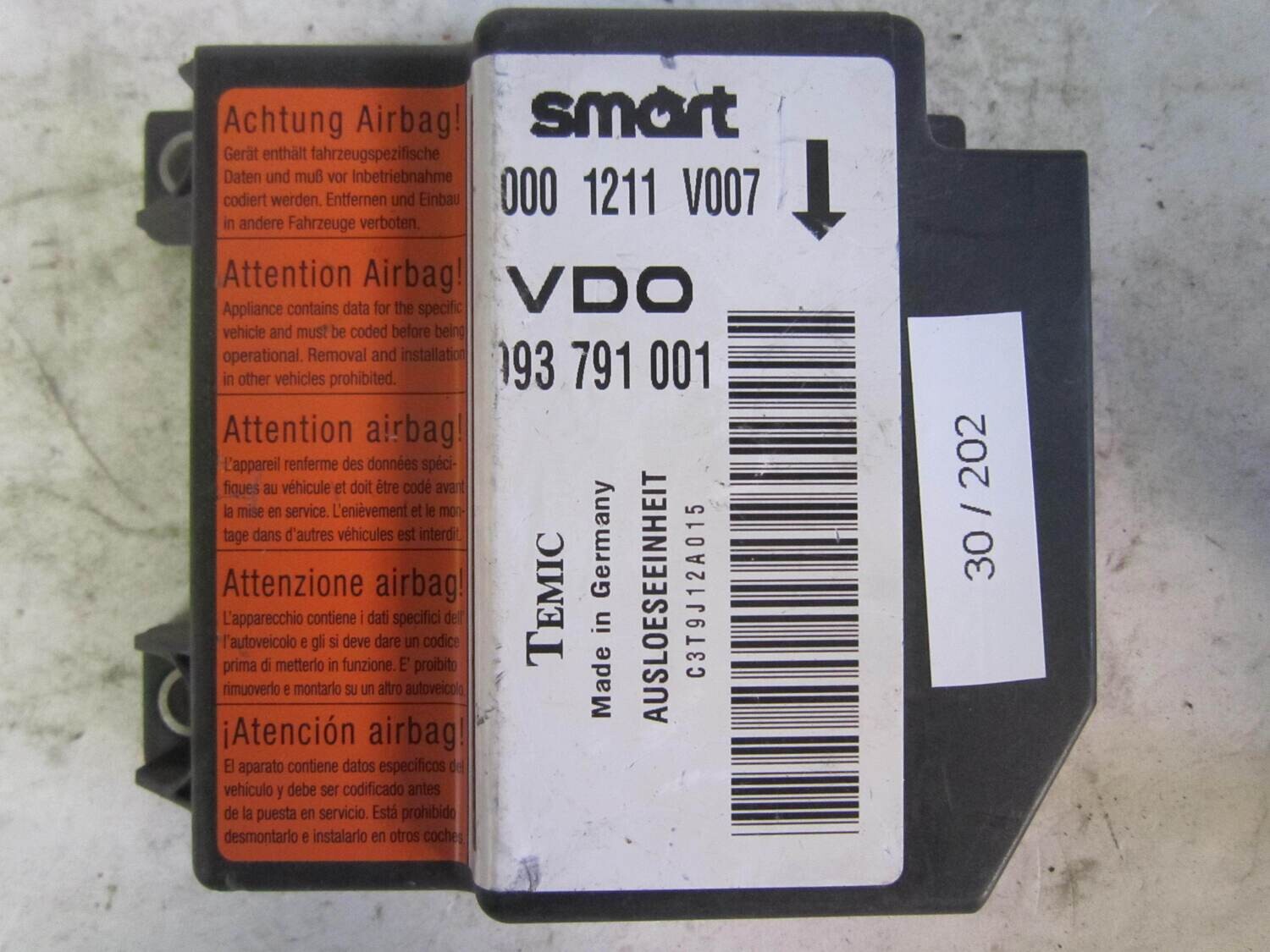 30-202 Centralina Airbag Temic 993 791 001 993791001 000 1211 V007 0001211V007 SMART Generica 450