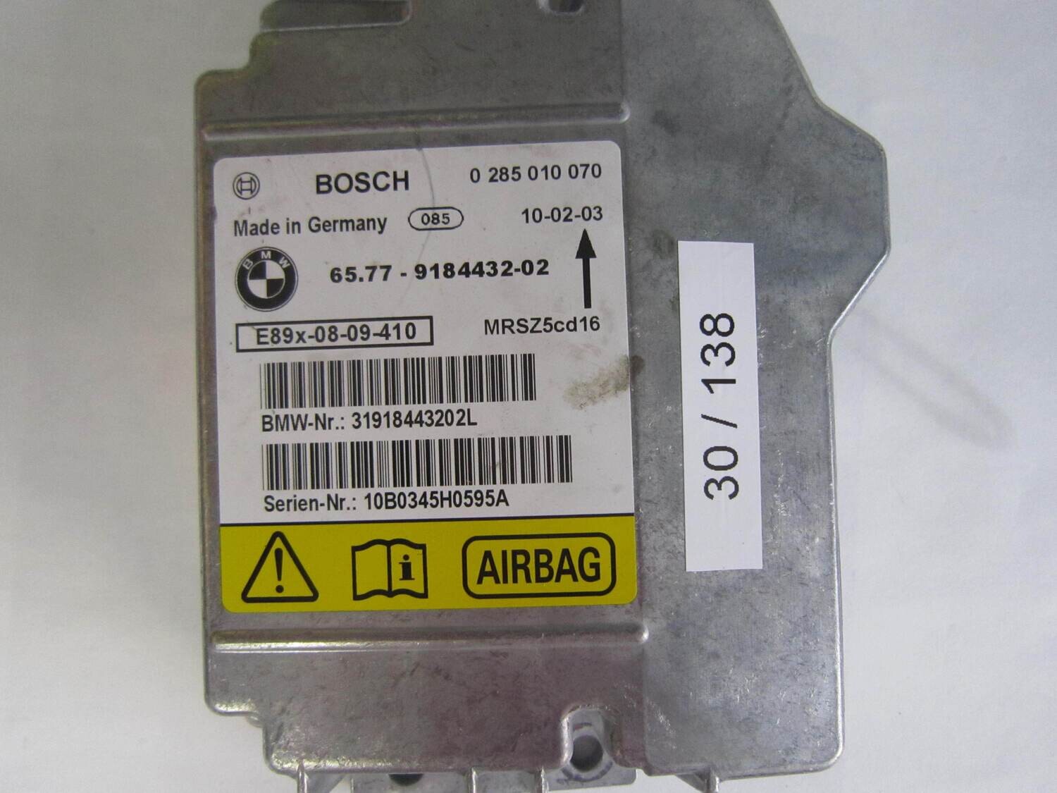 30-138 centralina airbag bosch 0 285 010 070 65.77-9184432-02 e89x-08-09-410   bmw serie 3