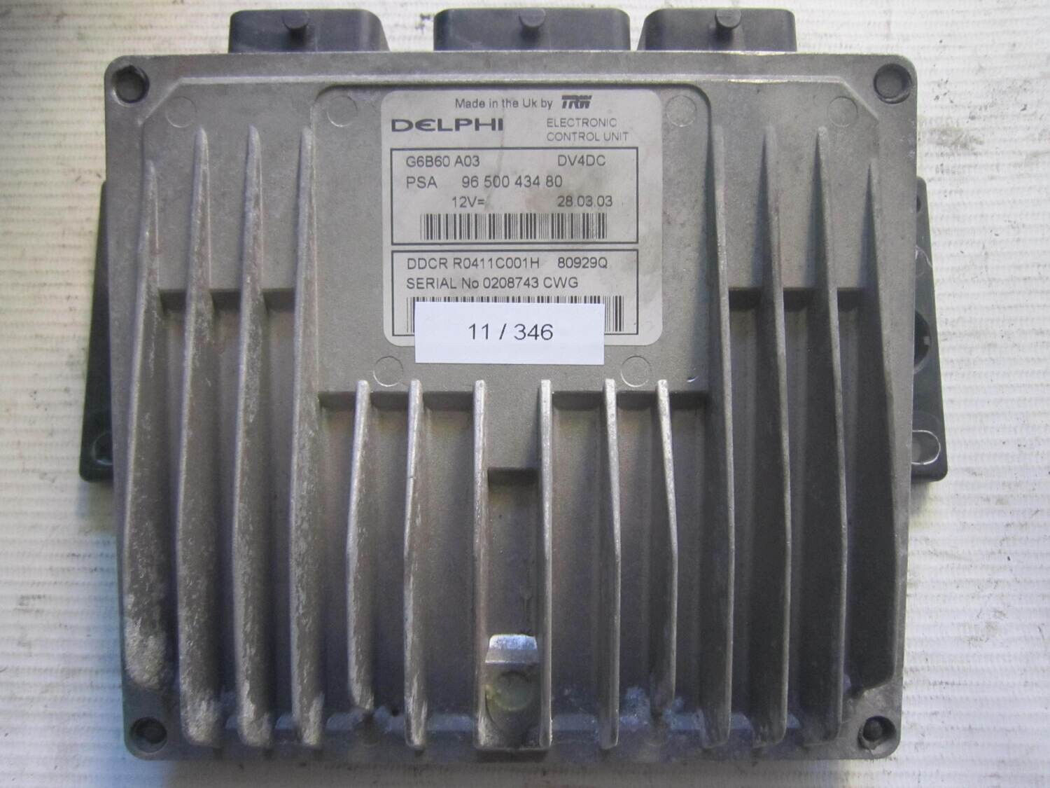 11-346 Centralina Motore Delphi 96 500 434 80 9650043480 G6B60 AO3 G6B60AO3 80929Q DDCR R0411C001H DV4DC CITROEN / PEUGEOT Diesel C 3 1.4