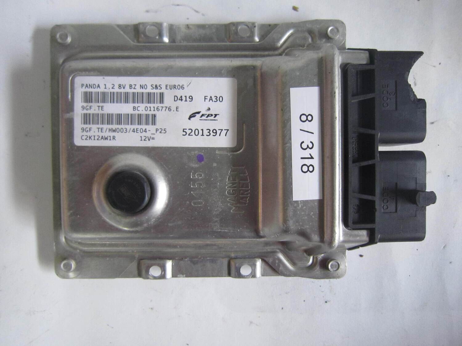 8-318 centralina motore magneti marelli  52013977 9gf.te/hw003/4e04 9gftehw0034e04 bc.0116776.e bc0116776e     alfa romeo / fiat / lancia benzina panda   1,2