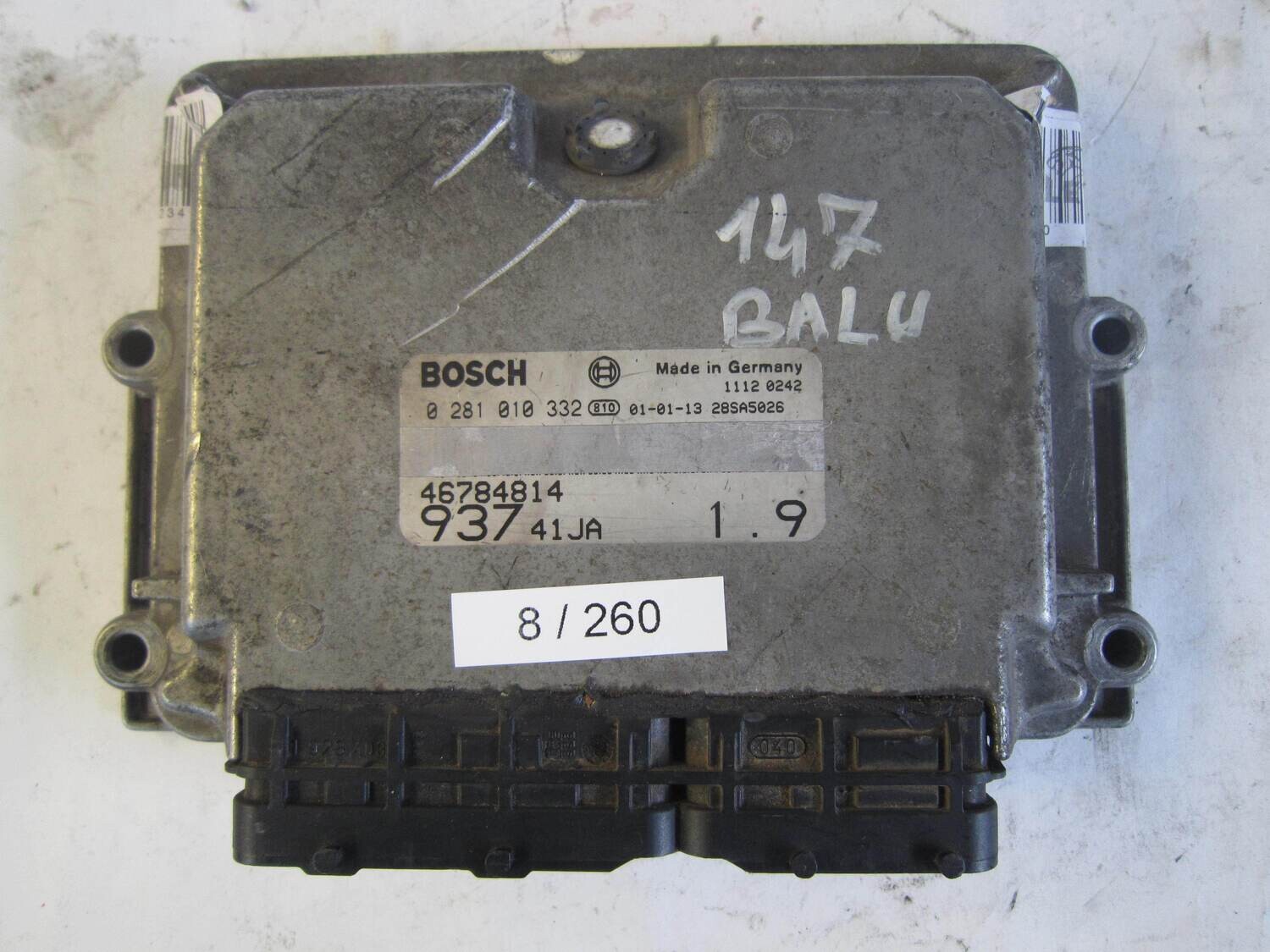 8-260 Centralina Motore Bosch 0281010332 0 281 010 332 46784814  28SA5026  937 41JA 93741JA   ALFA ROMEO / FIAT / LANCIA  147_ 1.9_ jtd