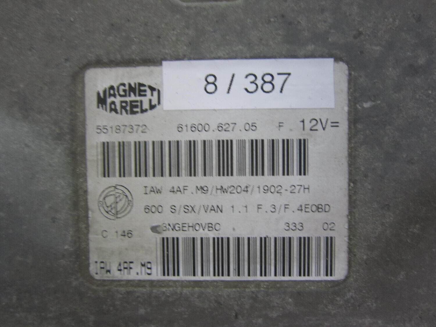 8-387 Centralina Motore Magneti Marelli 55187372 61600.627.05 6160062705 IAW 4AF.M9 HW204/1902-27H ALFA ROMEO / FIAT / LANCIA Benzina 600 1.1