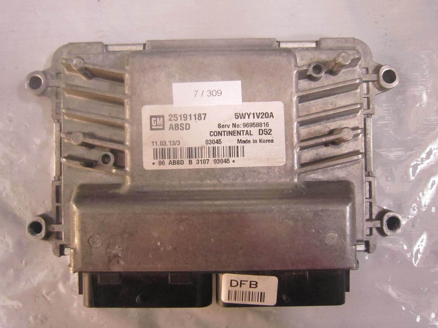 7-309 Centralina Motore Continental 25191187   5WY1V20A 96958816 D52  CHEVROLET Benzina SPARK