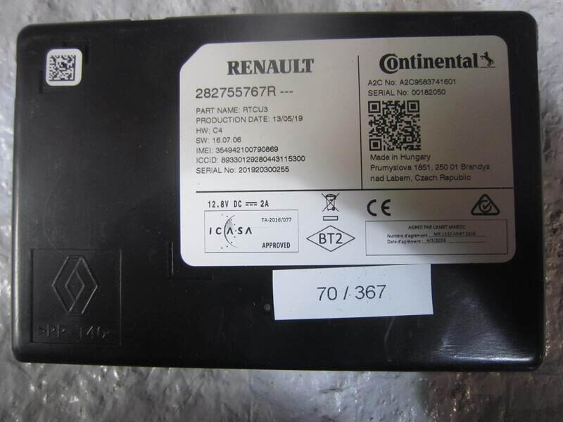 70-367 MODULO DI CONTROLLO CONTINENTAL 282755767R A2C9583741601 HW C4 SW 16.07.06 RTCU3 RENAULT VARIE