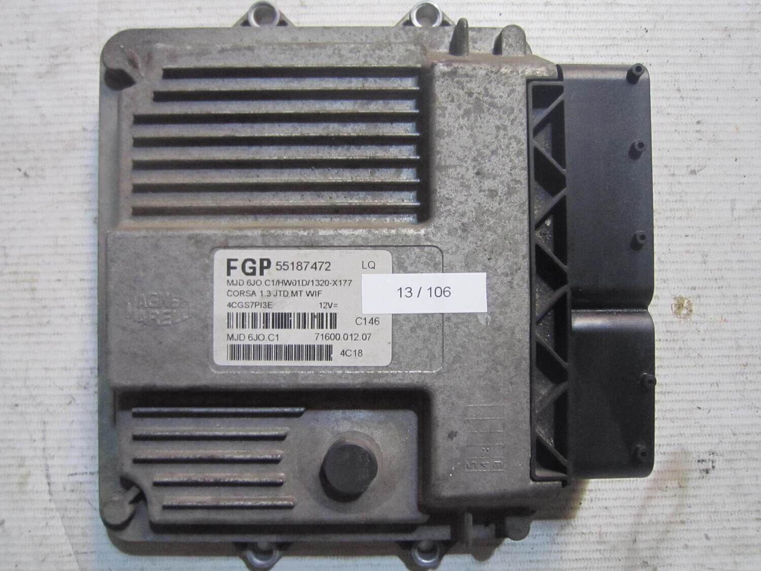 13-106 Centralina Motore Magneti Marelli 55187472 MJD 6JO.C1 MJD6JOC1 4CGTBMJ2E 71600.012.07 OPEL Diesel CORSA 1.3