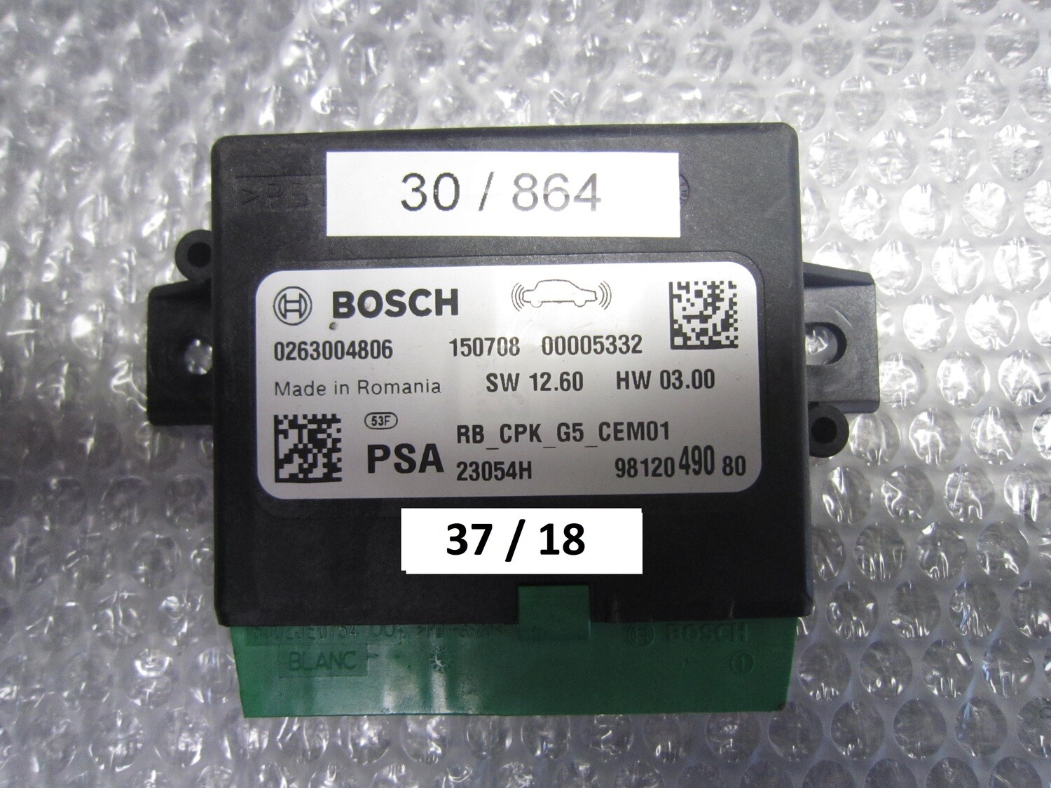 37-18 Centralina sensori parcheggio Bosch 0 263 004 806 0263004806 23054H 9812049080 SW12.60 HW03.00 CITROEN / PEUGEOT Generica C 4