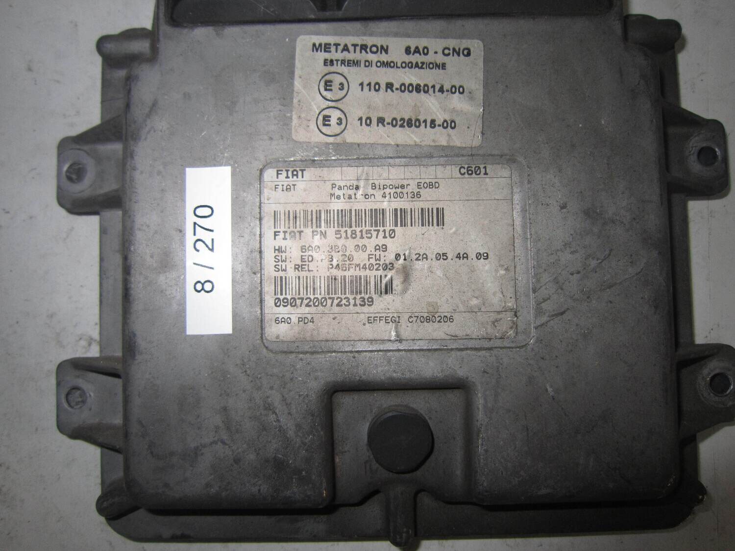 15-255 Centralina Gas Metano Metatron 51815710 4100136 6A0.3B0.00.A9 P46FM40203  FIAT  Benzina PANDA 1.2