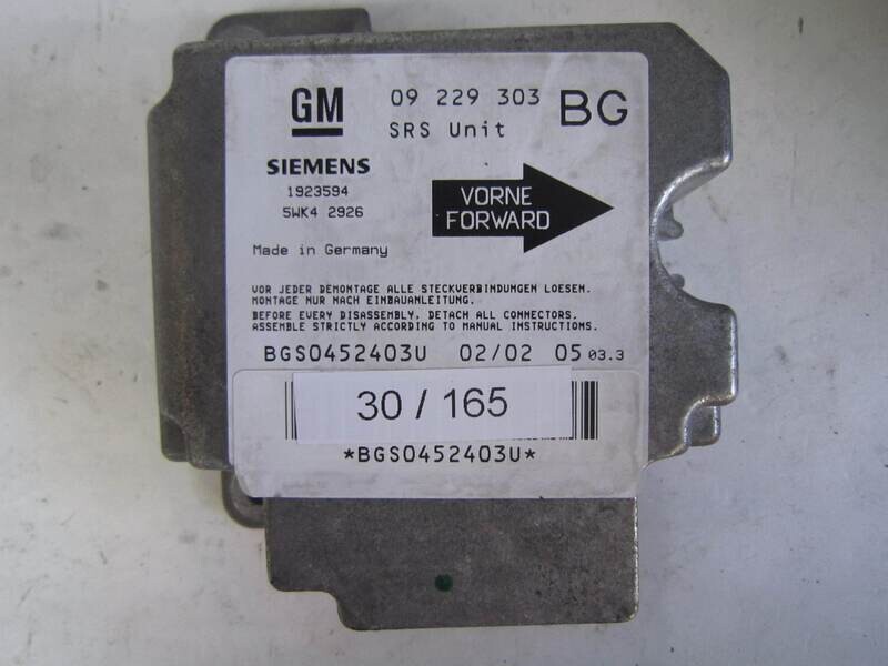 30-165 Centralina Airbag Siemens 5WK4 2926 5WK42926 1923594 09 229 303 OPEL Diesel ANTARA