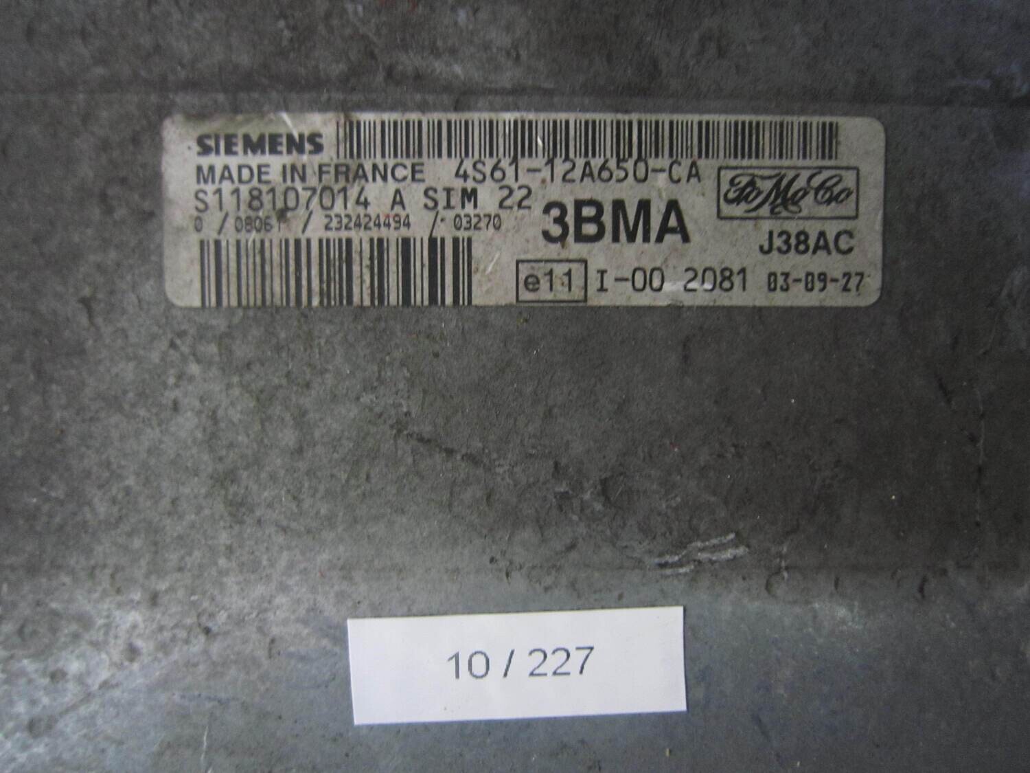 10-227 Centralina Motore Siemens S118107014 A S118107014A 4S61-12A650-CA 3BMA SIM 22  FORD Benzina VARIE