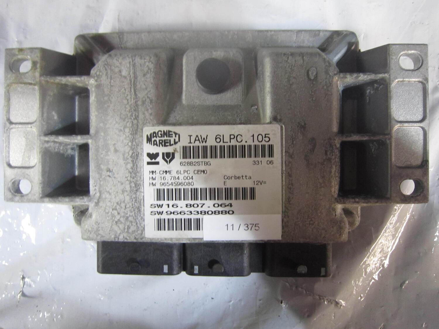 11-375 Centralina Motore Magneti Marelli MM-CMME 6LPC CEMO HW 16.784.004 IAW 6LPC.105 SW 9654596080 CITROEN / PEUGEOT Benzina VARIE