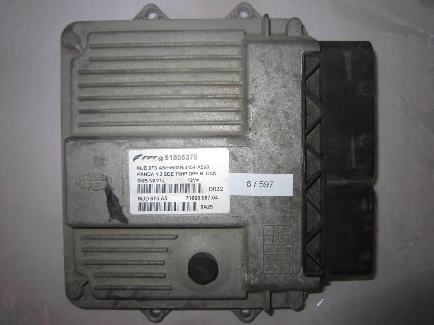 8-597 Centralina Motore Magneti Marelli 51805376 MJD 6F3.A5 MJD6F3A5 71600.087.04 HW03R/3454-A568 ALFA ROMEO / FIAT / LANCIA Diesel PANDA 1.3