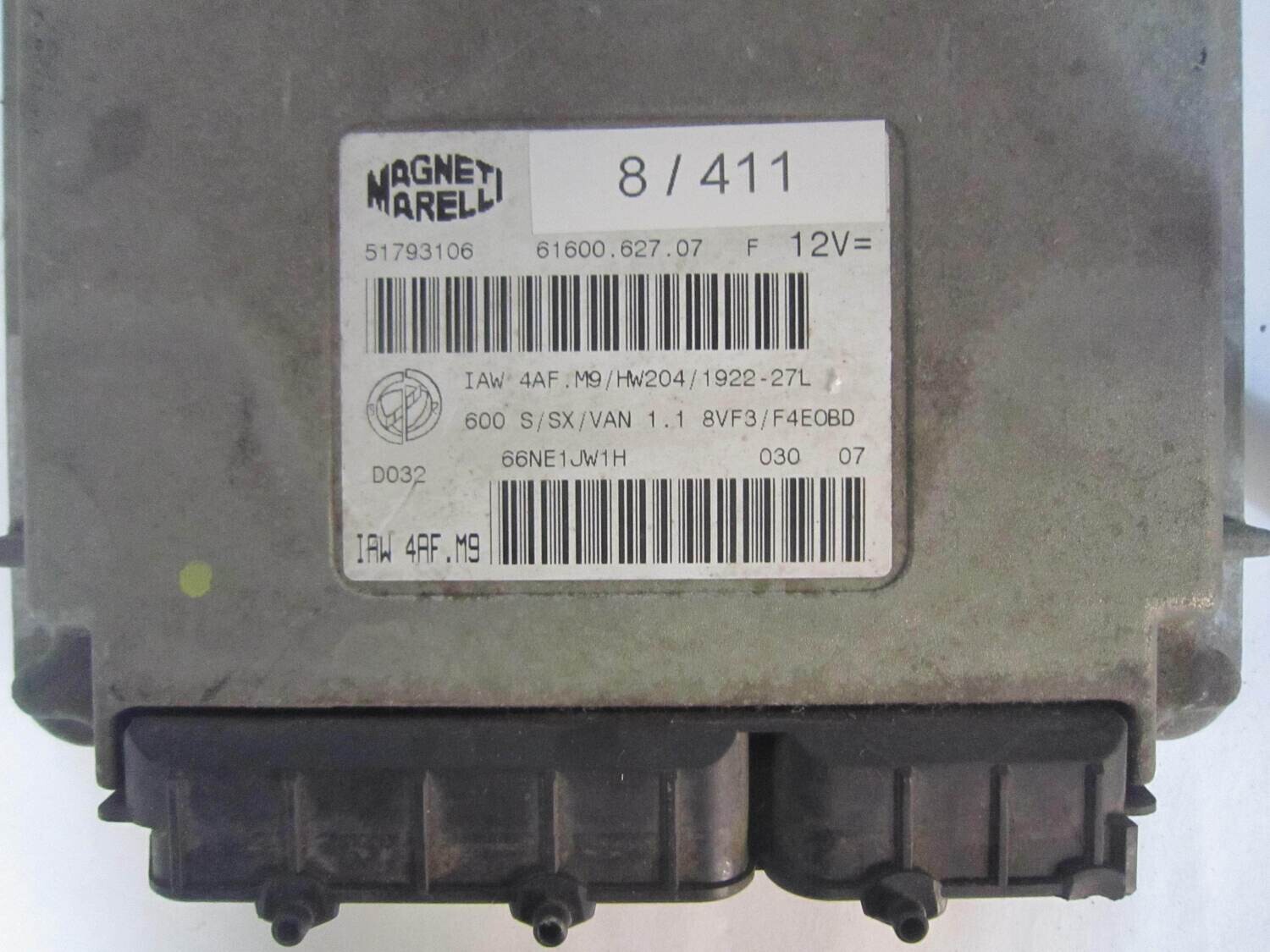 8-411 Centralina Motore Magneti Marelli 51793106 61600.627.07 6160062707 IAW 4AF.M9 ALFA ROMEO / FIAT / LANCIA Benzina 600 0.9