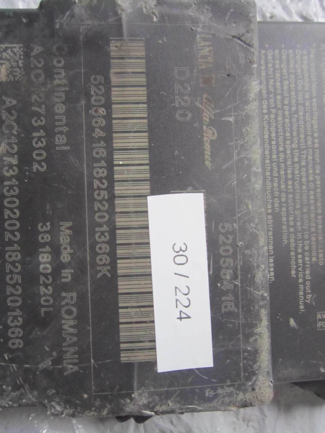 30-224 CENTRALINA AIRBAG CONTINENTAL 52056416 A2C12731302 ALFA ROMEO / FIAT / LANCIA 500
