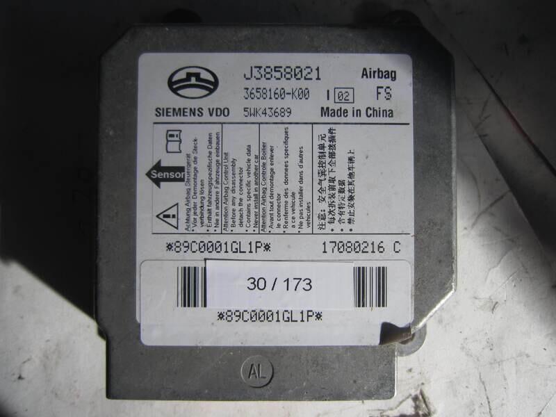 30-173 Centralina Airbag Siemens 5WK43689 J3858021 3658160-K00 GREAT WALL Generica HOVER