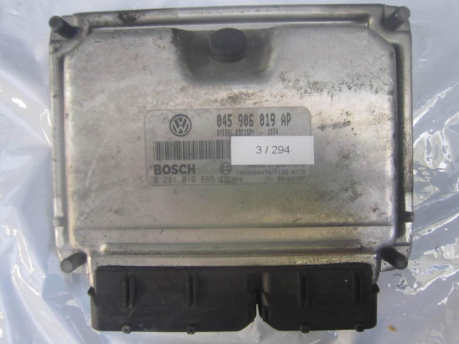 3-294 Centralina Motore Bosch 0 281 010 865 0281010865 045 906 019 AP 1039S00474 EDC15P  VOLKSWAGEN DIESEL POLO