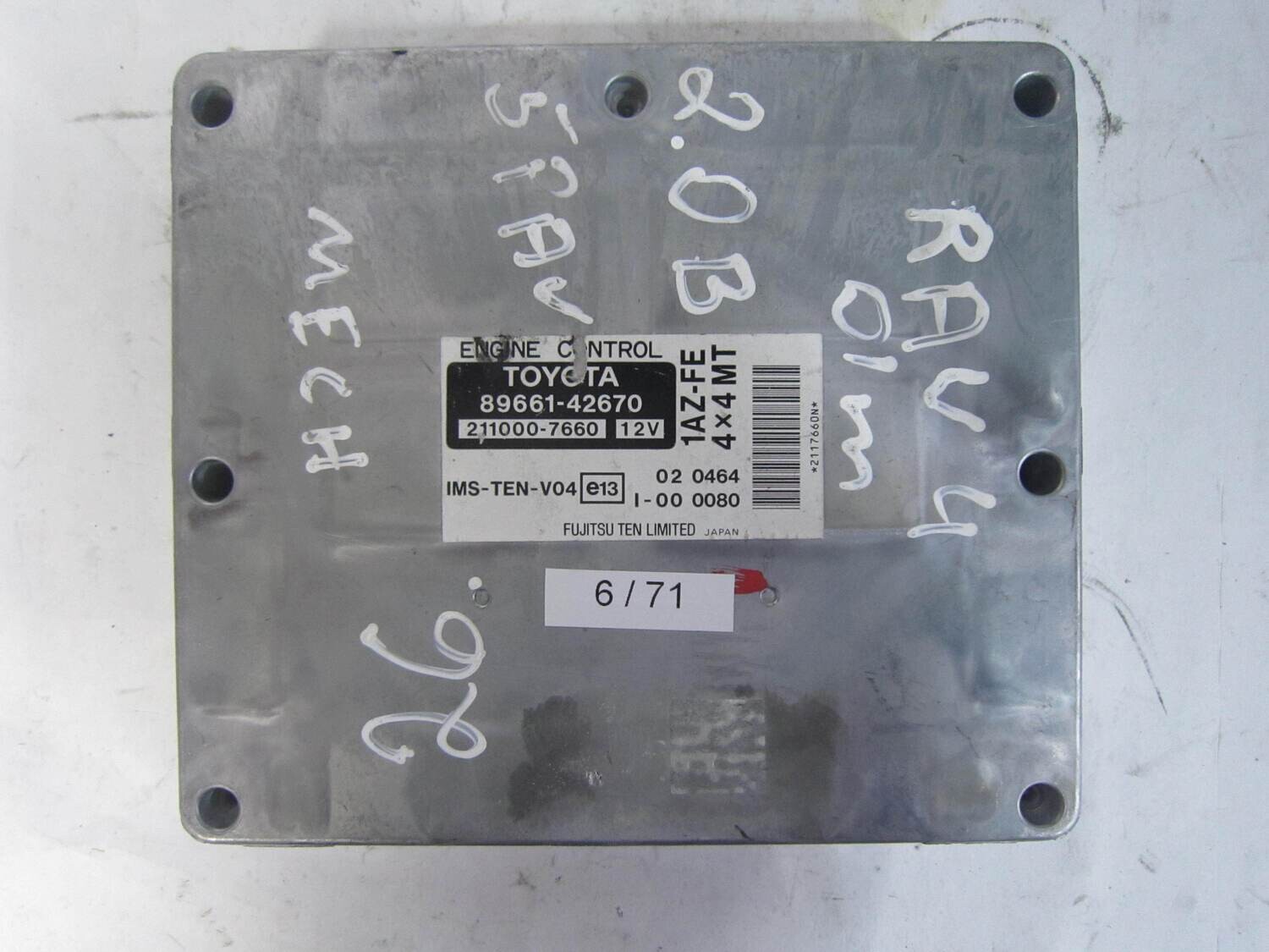 6-71 Centralina Motore Denso 8966142670 89661-42670 211000-7660 2110007660 1AZ-FE 1AZFE     TOYOTA  RAV4