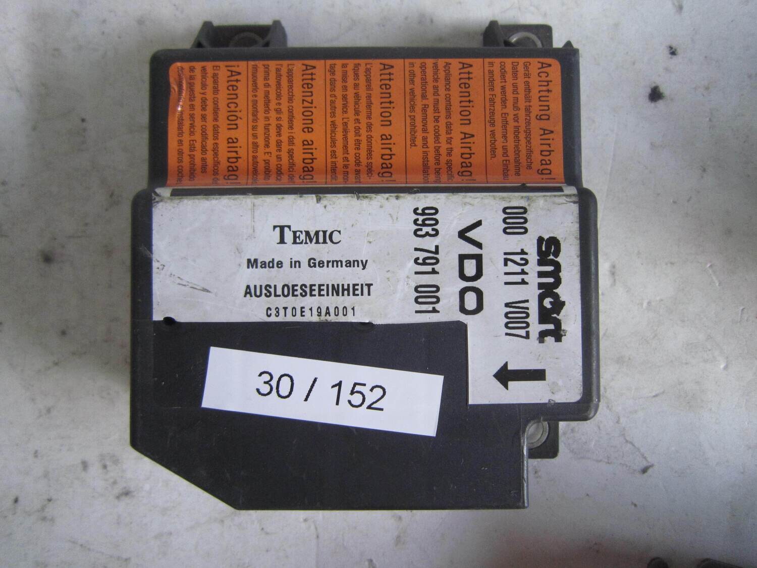 30-152 Centralina Airbag Temic 993 791 001 993791001 000 1211 V007 0001211V007 SMART Generica FORTWO
