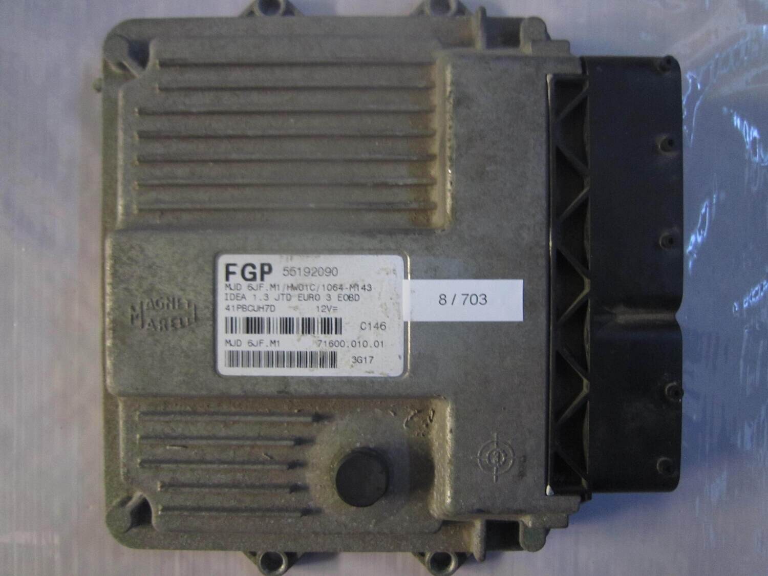 8-703 Centralina Motore Magneti Marelli 55192090   71600.010.01 MJD 6JF M1 HW01C/1064-M143  ALFA ROMEO / FIAT / LANCIA DIESEL IDEA
