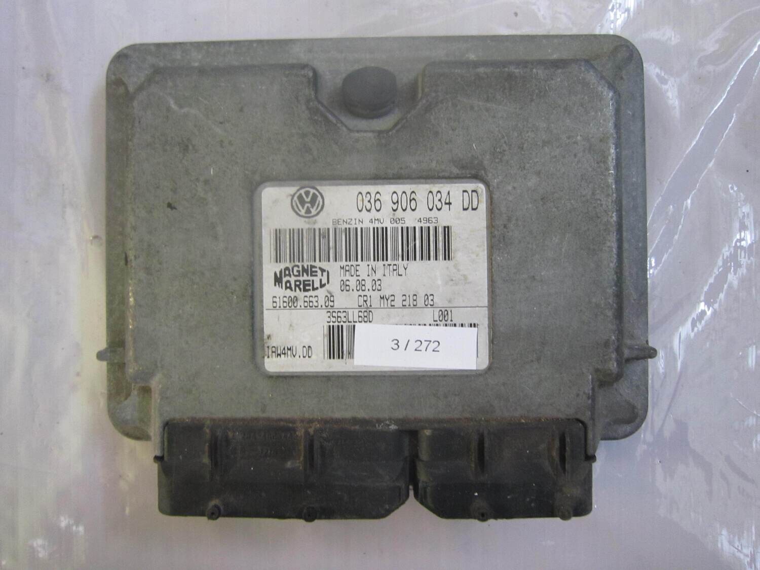 3-272 Centralina Motore Magneti Marelli 036 906 034 DD 036906034DD 61600.663.02 IAW 4MV.DD CR1 MY2 127 02 VOLKSWAGEN Benzina VARIE 1.4