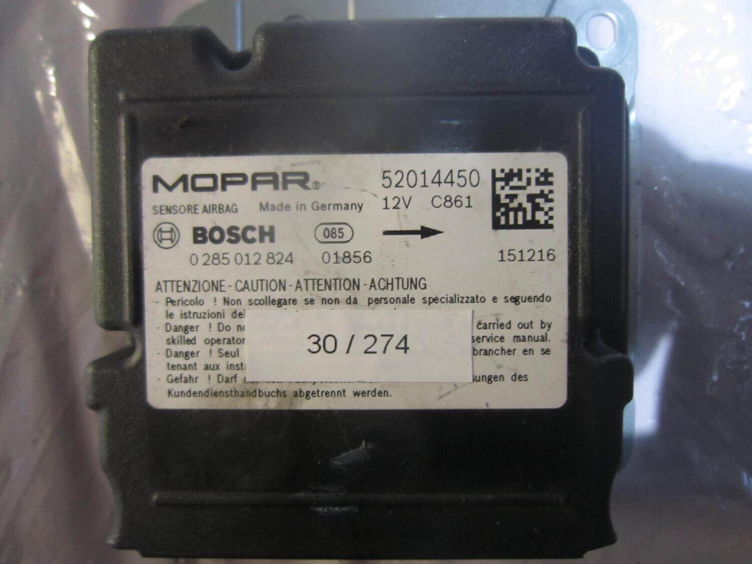 30-274 Centralina Airbag Mopar 0 285 012 824 0285012824 52014450 ALFA ROMEO / FIAT / LANCIA DOBLO'