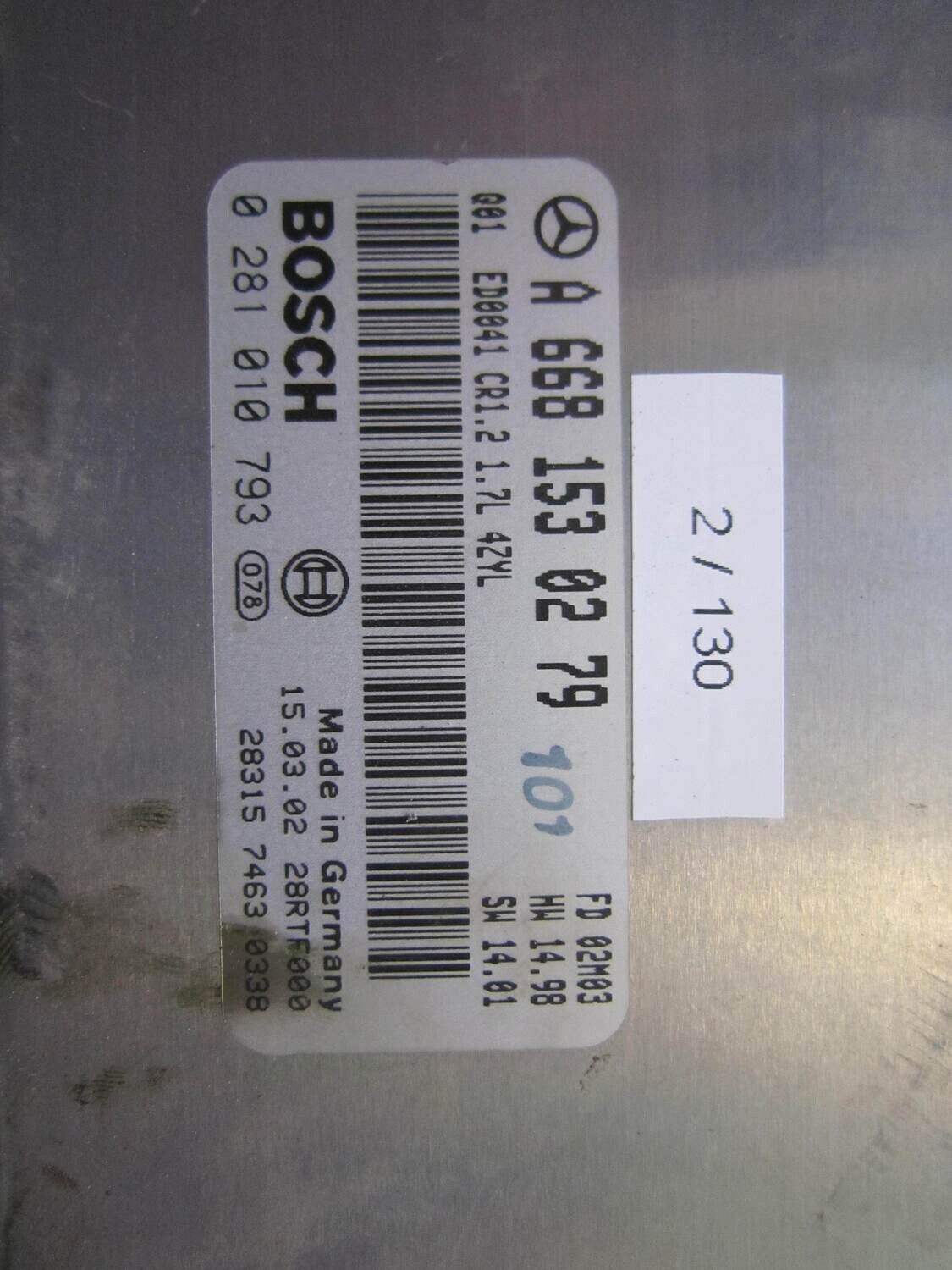 2-130 Centralina Motore Bosch 0 281 010 793 0281010793 A 668 153 02 79 A6681530279 28RTF000 HW 14.98 SW 14.01 CR1.2 MERCEDES BENZ Diesel CLASSE A 1.7