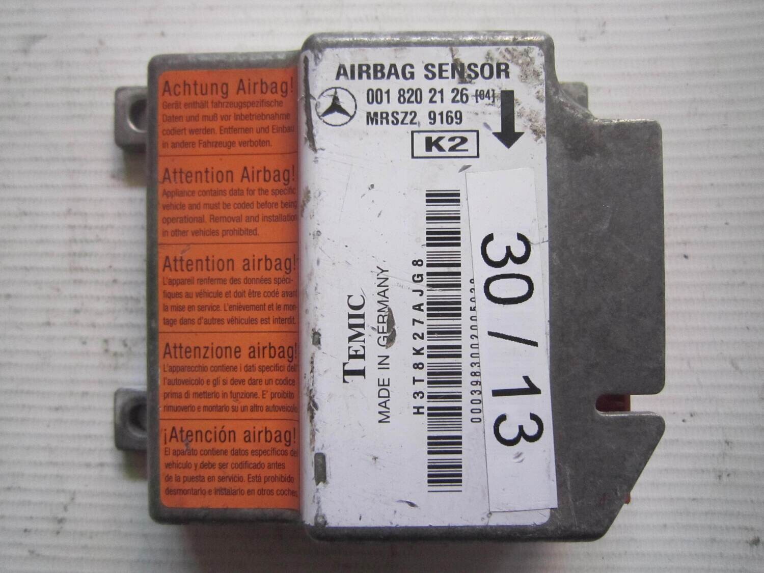 30-13 Centralina Airbag Temic 001 820 21 26 0018202126 MRSZ2 9169 K2 MRSZ29169K2 Mercedes CLASSE E