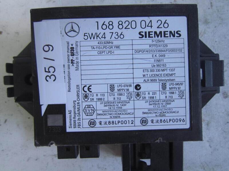 35-9 Centralina Immobilizer Siemens 5WK4 736 5WK4736 168 820 04 26 1688200426 MERCEDES BENZ Generica CLASSE  A