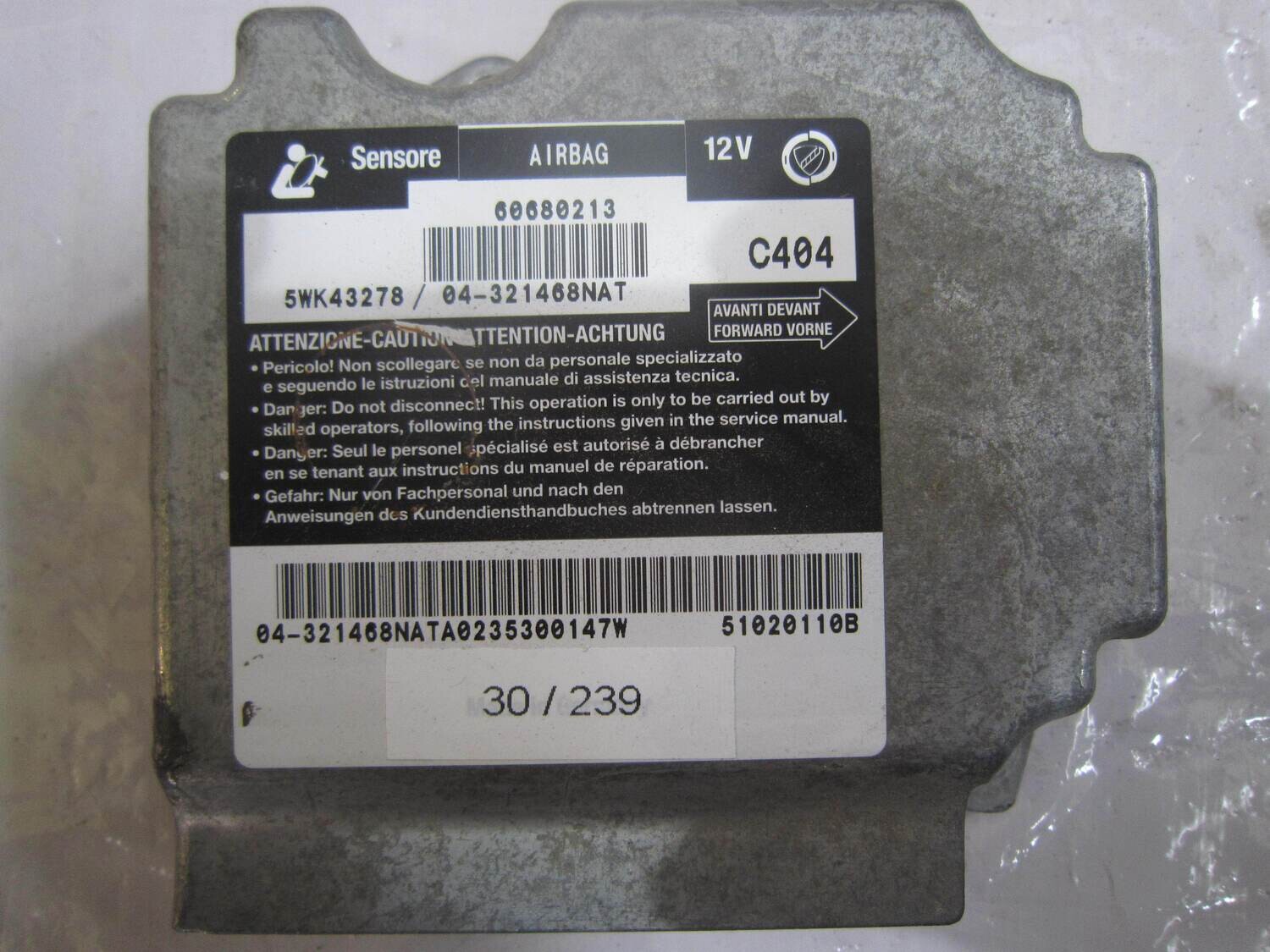 30-239 Centralina Airbag Alfa Romeo / Fiat / Lancia 5WK43278 60680213 04-321468NAT C404 159