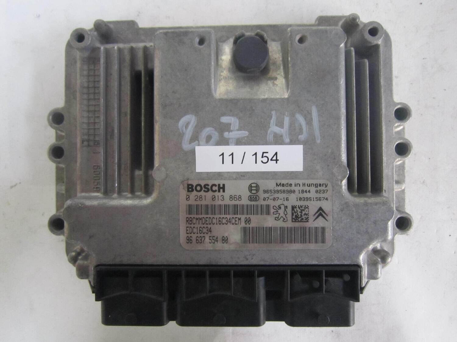 11-154 Centralina Motore Bosch 0281013868 0 281 013 868 96 637 554 80 9663755480 1039S15674  EDC16C34    CITROEN / PEUGEOT  207 1.6 HDI