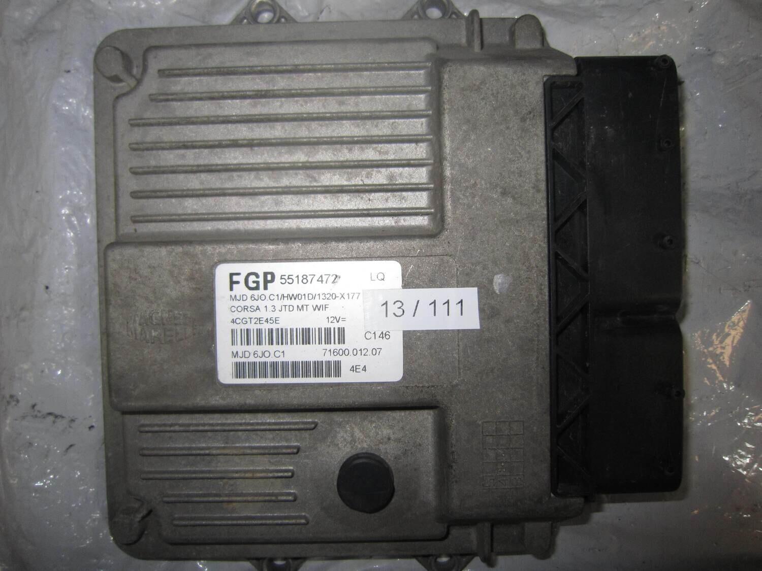 13-111 Centralina Motore Magneti Marelli 55187472 MJD 6JO.C1 MJD6JOC1 4CGT2E45E 71600.012.07 OPEL Diesel CORSA 1.3