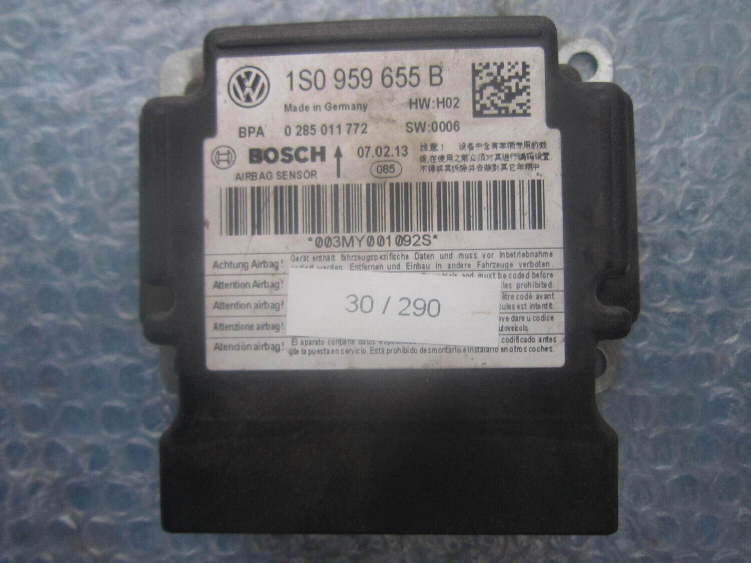 30-290 Centralina Airbag Bosch 0 285 011 772 0285011772 1 S0 959 655 B HW : H02 SW : 0006  VOLKSWAGEN Generica UP