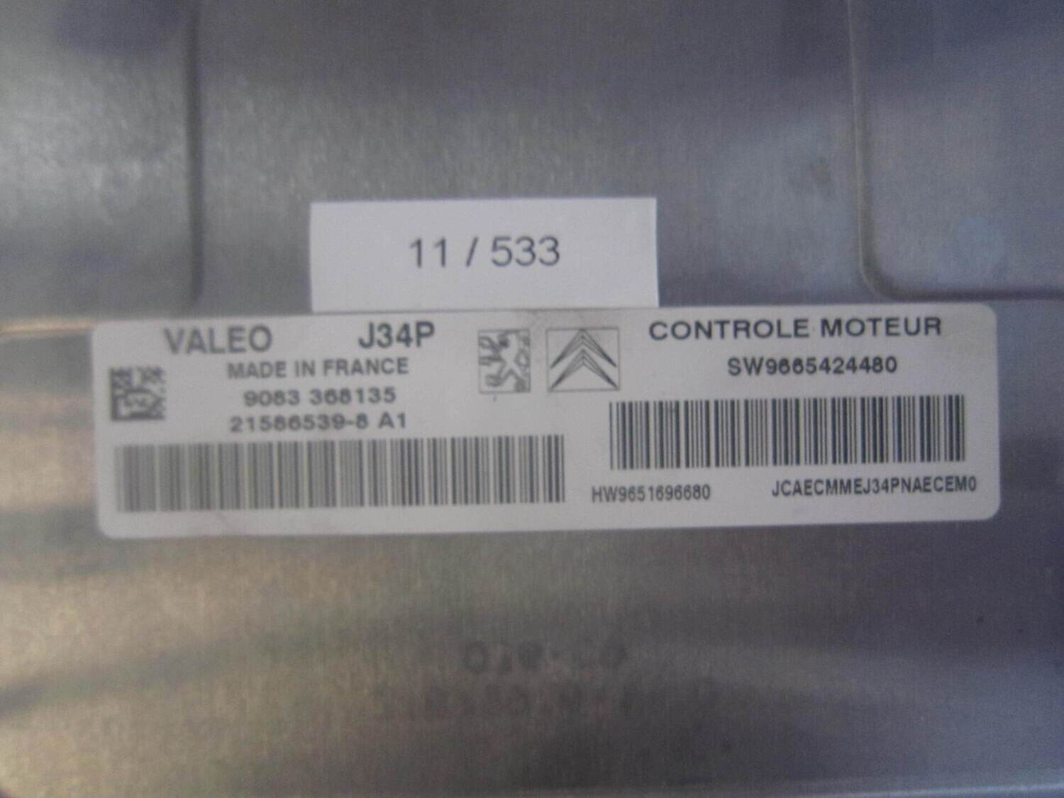 11-533 Centralina Motore Valeo 21586539-8 215865398 9665424480 9083 368135 J34P  CITROEN / PEUGEOT BENZINA C 2