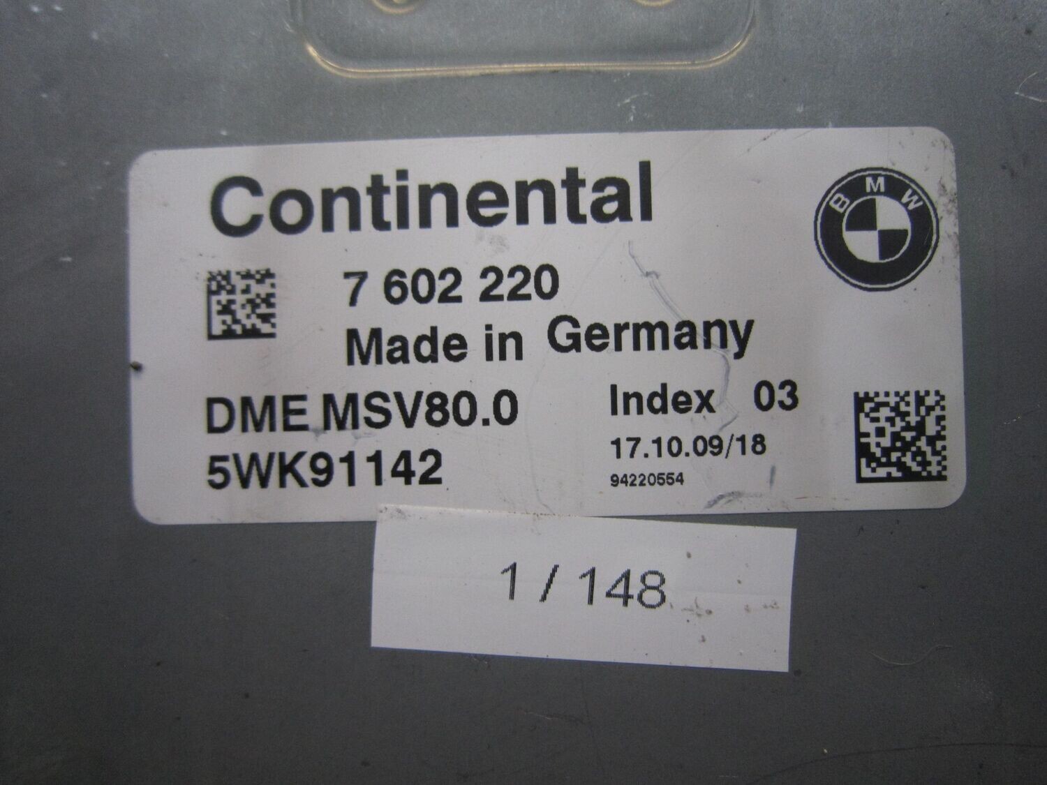 1-148 Centralina Motore Continental 5WK91142   7 602 220 DME MSV80.0 INDEX 03  BMW Benzina SERIE 3