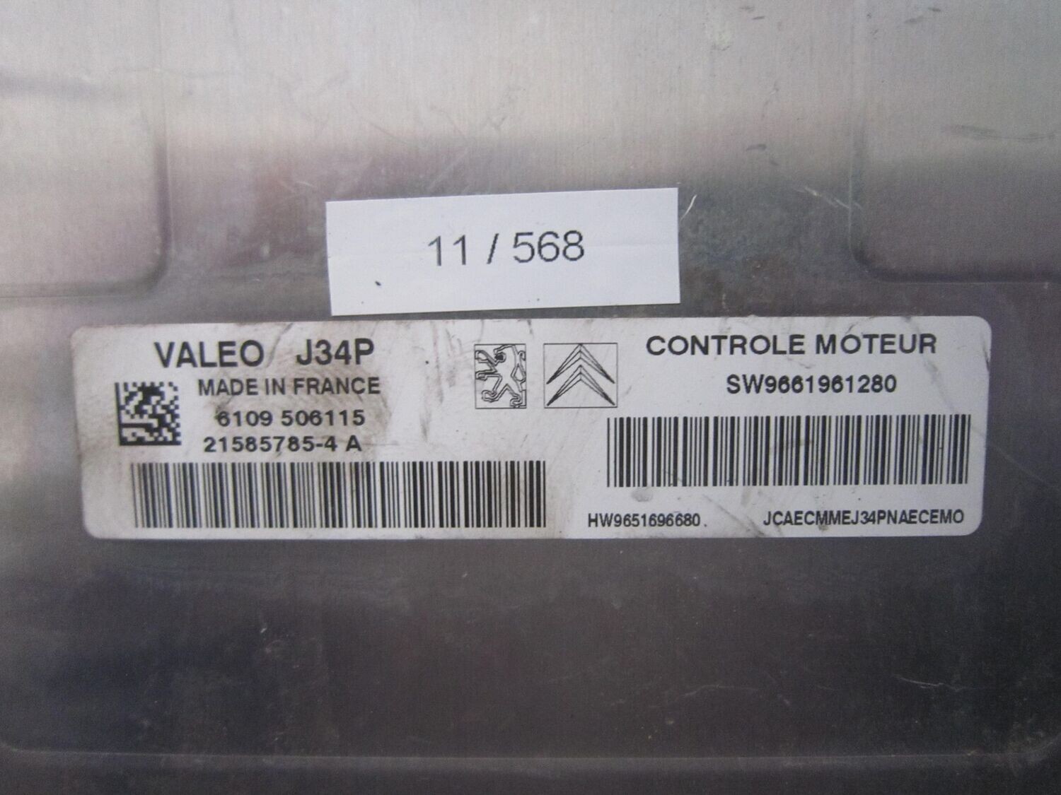 11-568 Centralina Motore Valeo 21585785-4 A 215857854A 6109 506115 SW9661961280 J34P HW9651696880 CITROEN / PEUGEOT BENZINA VARIE