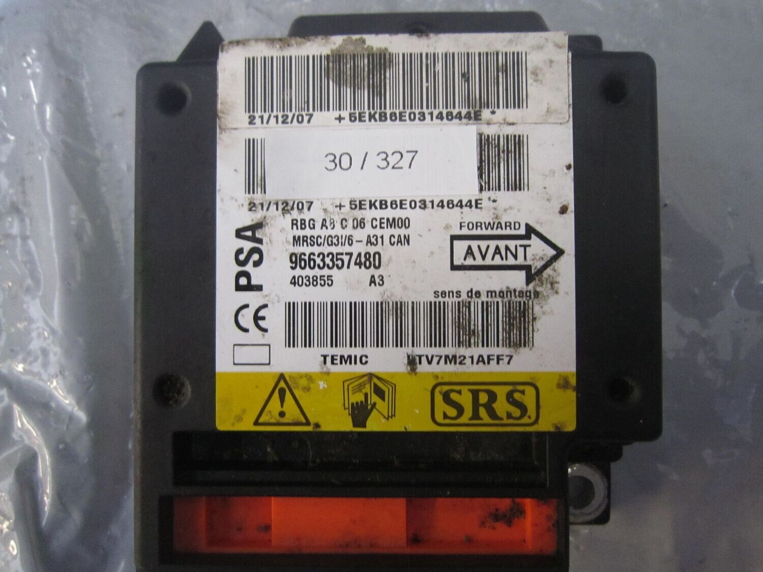 30-327 Centralina Airbag Temic  9663357480   403855 A3   CITROEN / PEUGEOT  C 3