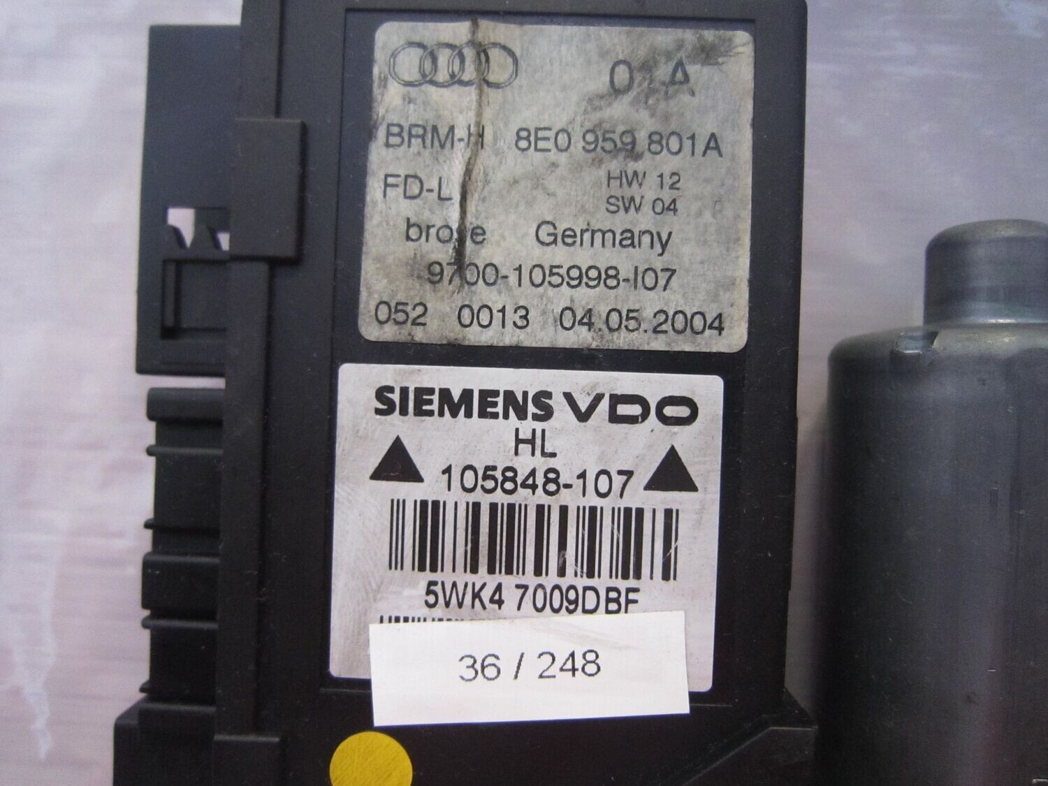 36-248 Motorino Alzacristalli Siemens 8E0 959 801 A 8E0959801A 5WK4 7009DBF POSTERIORE SINISTRO   AUDI  A 4