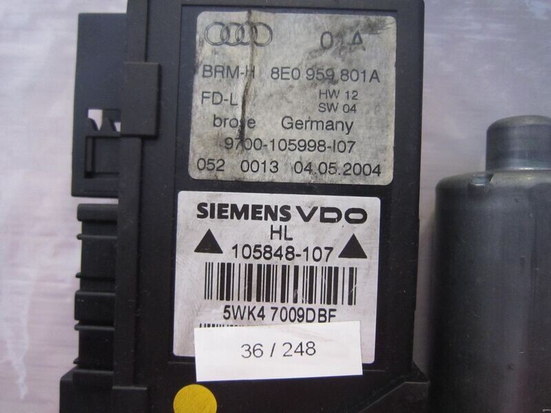 36-248 Motorino Alzacristalli Siemens 8E0 959 801 A 8E0959801A 5WK4 7009DBF POSTERIORE SINISTRO   AUDI  A 4