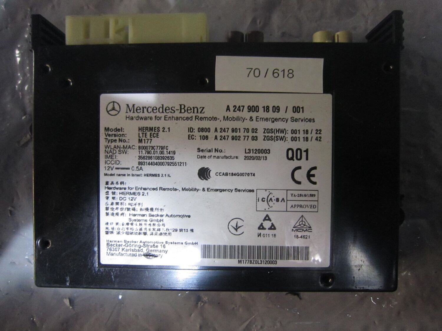 70-618 Centralina Controllo Telematico Becker A 247 900 18 09 / 001 A2479001809001 HERMES 2.1    MERCEDES  VARIE