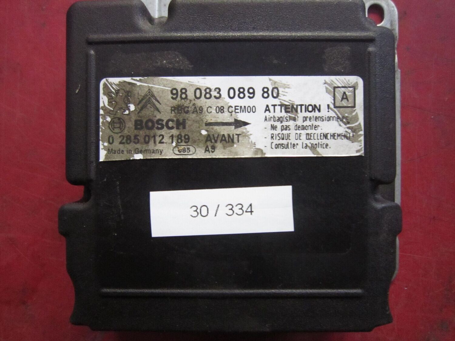 30-334 Centralina Airbag Bosch 0 285 012 189 0285012189 98 083 089 80    CITROEN / PEUGEOT  208