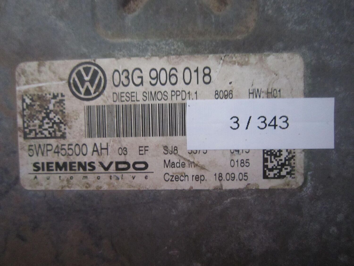 3-343 Centralina Motore Siemens 5WP45500 AH 5WP45500AH 03G 906 018 SIMOS PPD1.1 HW H01  VOLKSWAGEN DIESEL PASSAT