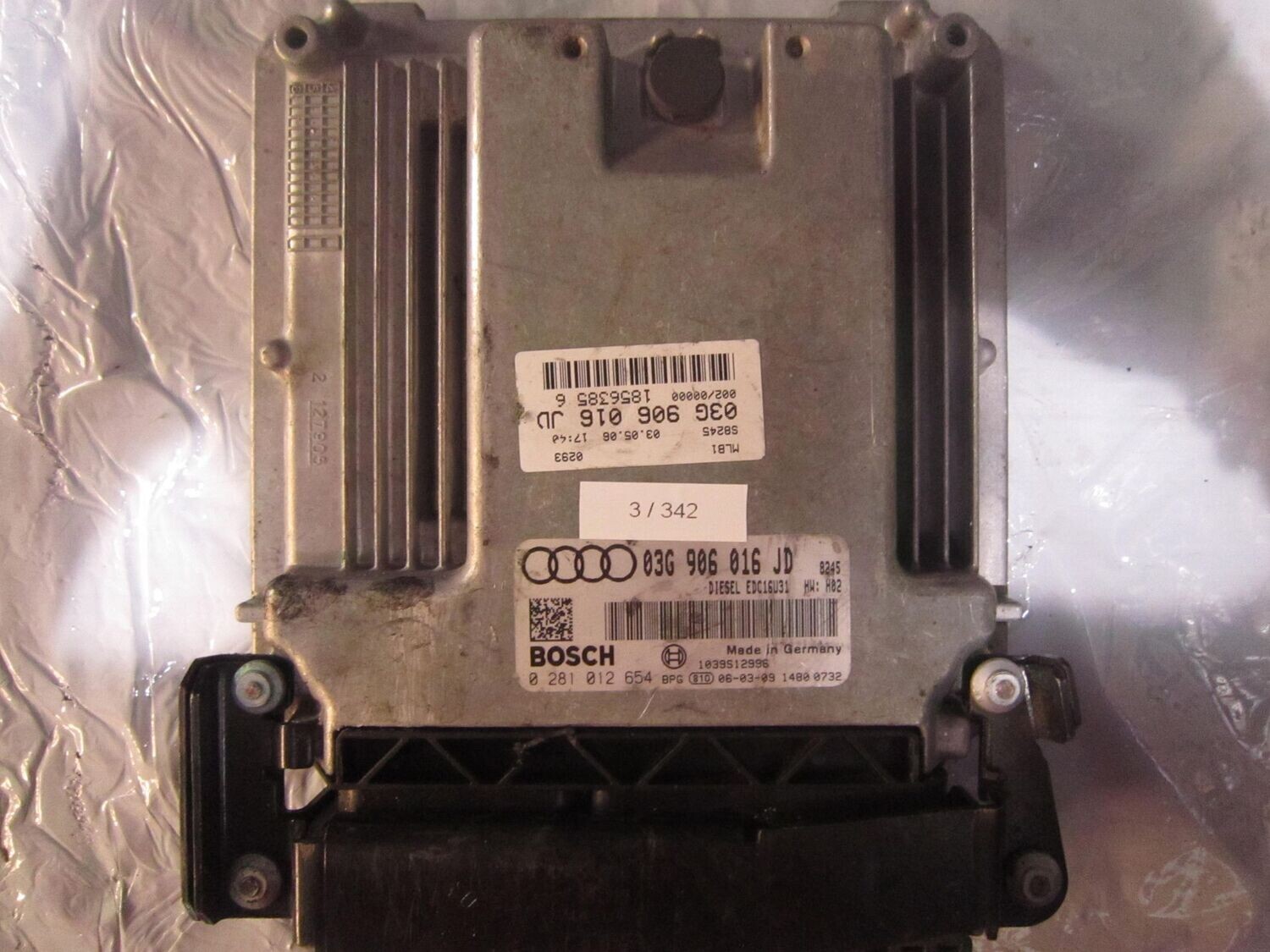 3-342 Centralina Motore Bosch 0 281 012 654 0281012654 03G 906 016 JD 1039S12996 EDC16U31  AUDI Diesel A 4