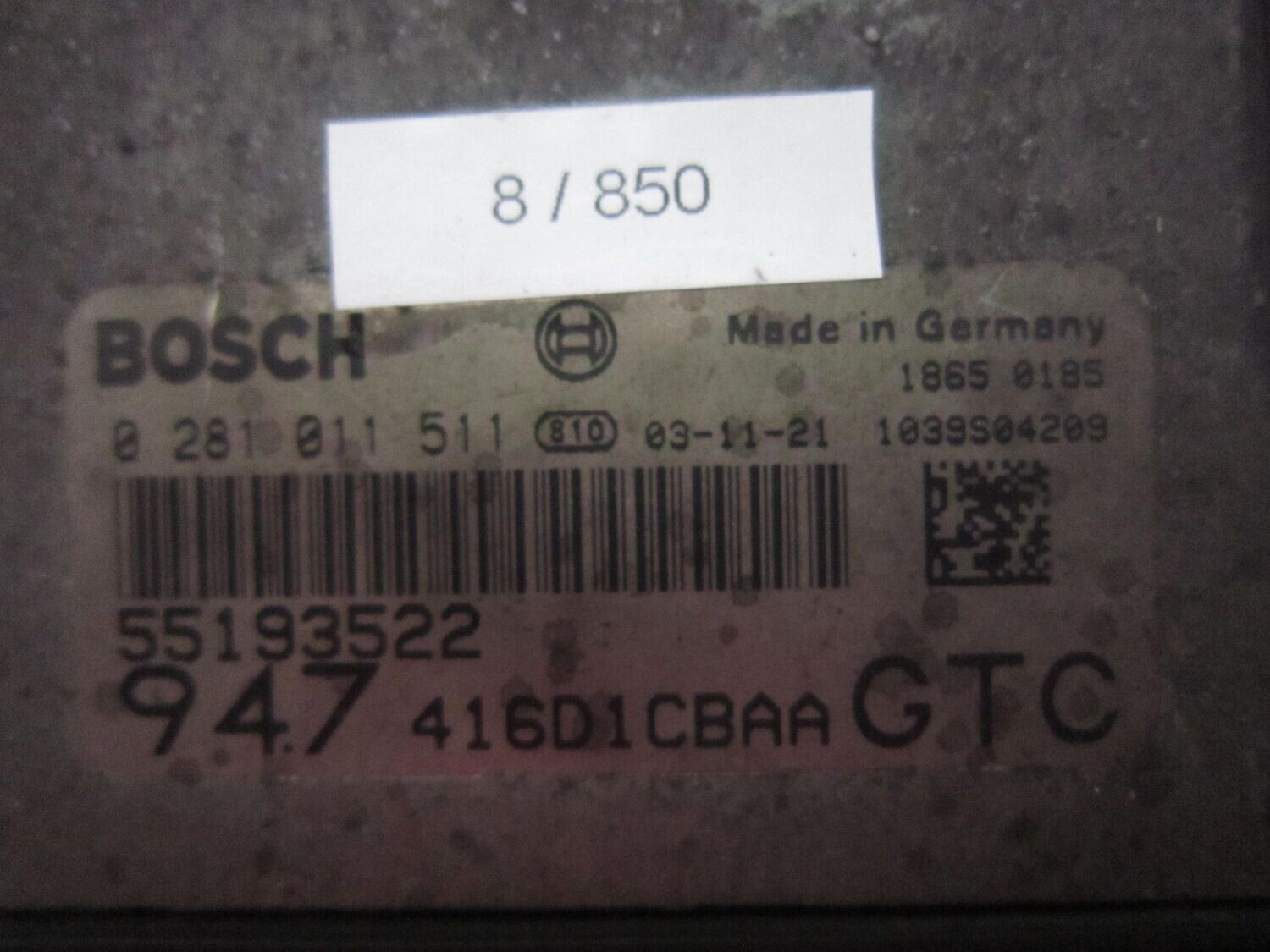 8-850 Centralina Motore Bosch 0 281 011 511 0281011511 55193522 1039S04209 947 416D1CBAA GTC  ALFA ROMEO / FIAT / LANCIA DIESEL VARIE
