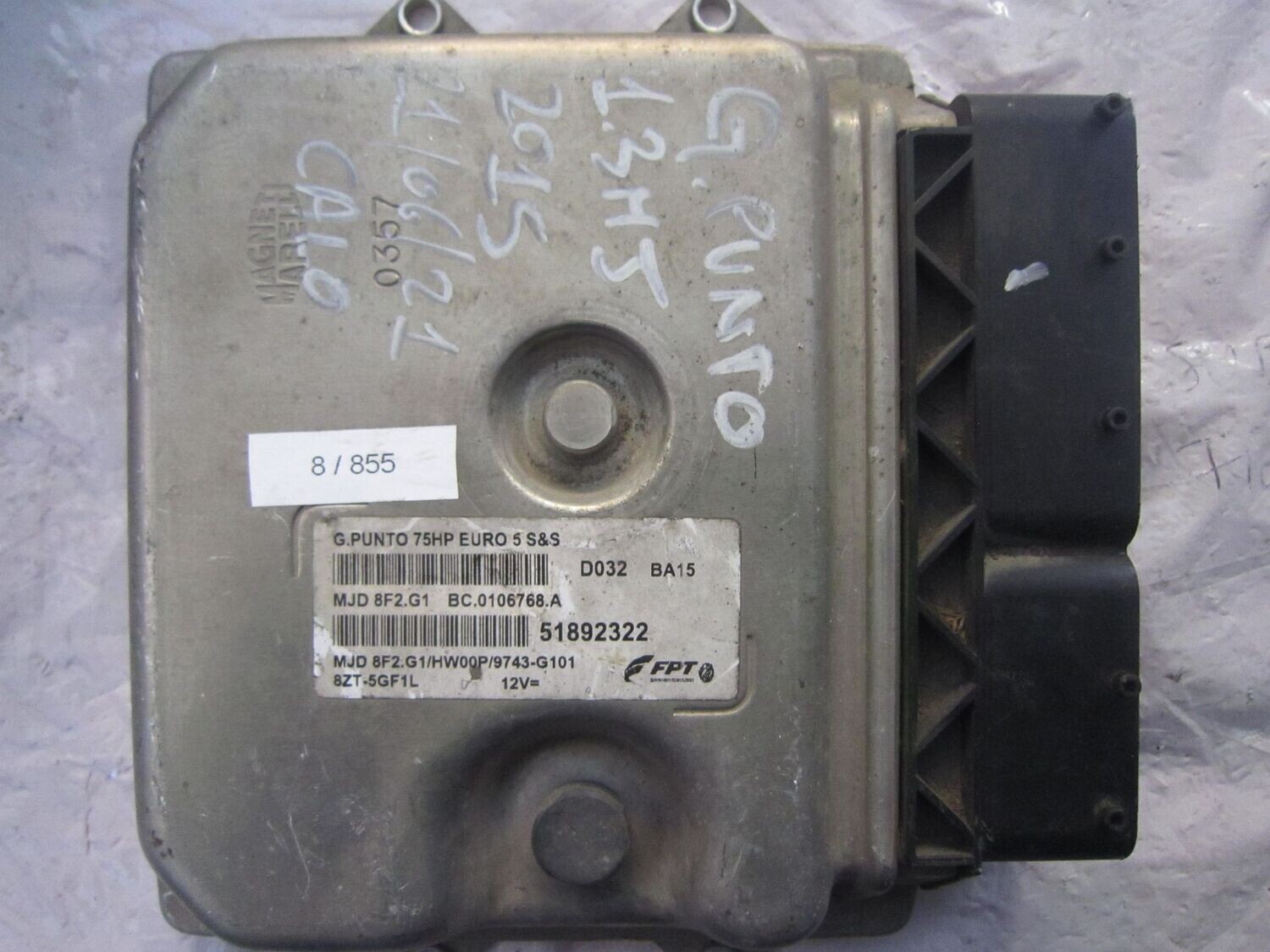 8-855 Centralina Motore Magneti Marelli 51892322   MJD 8F2.G1 BC.106768.A G.PUNTO 75HP EURO 5 S&S HW00P/9743-G101  FIAT  DIESEL PUNTO