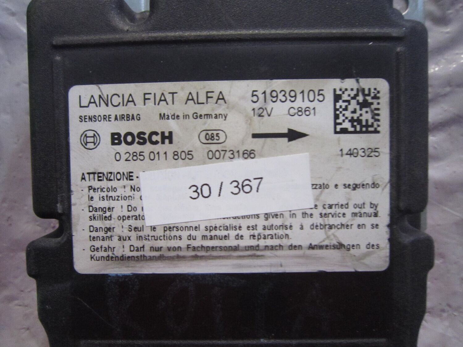 30-367 Centralina Airbag Bosch 0 285 011 805 0285011805 51939105    LANCIA  YPSILON