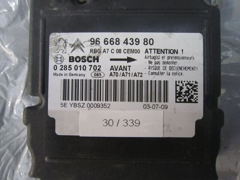 30-339 Centralina Airbag Citroen / Peugeot 0 285 010 702 0285010702 96 668 439 80    CITROEN / PEUGEOT  207