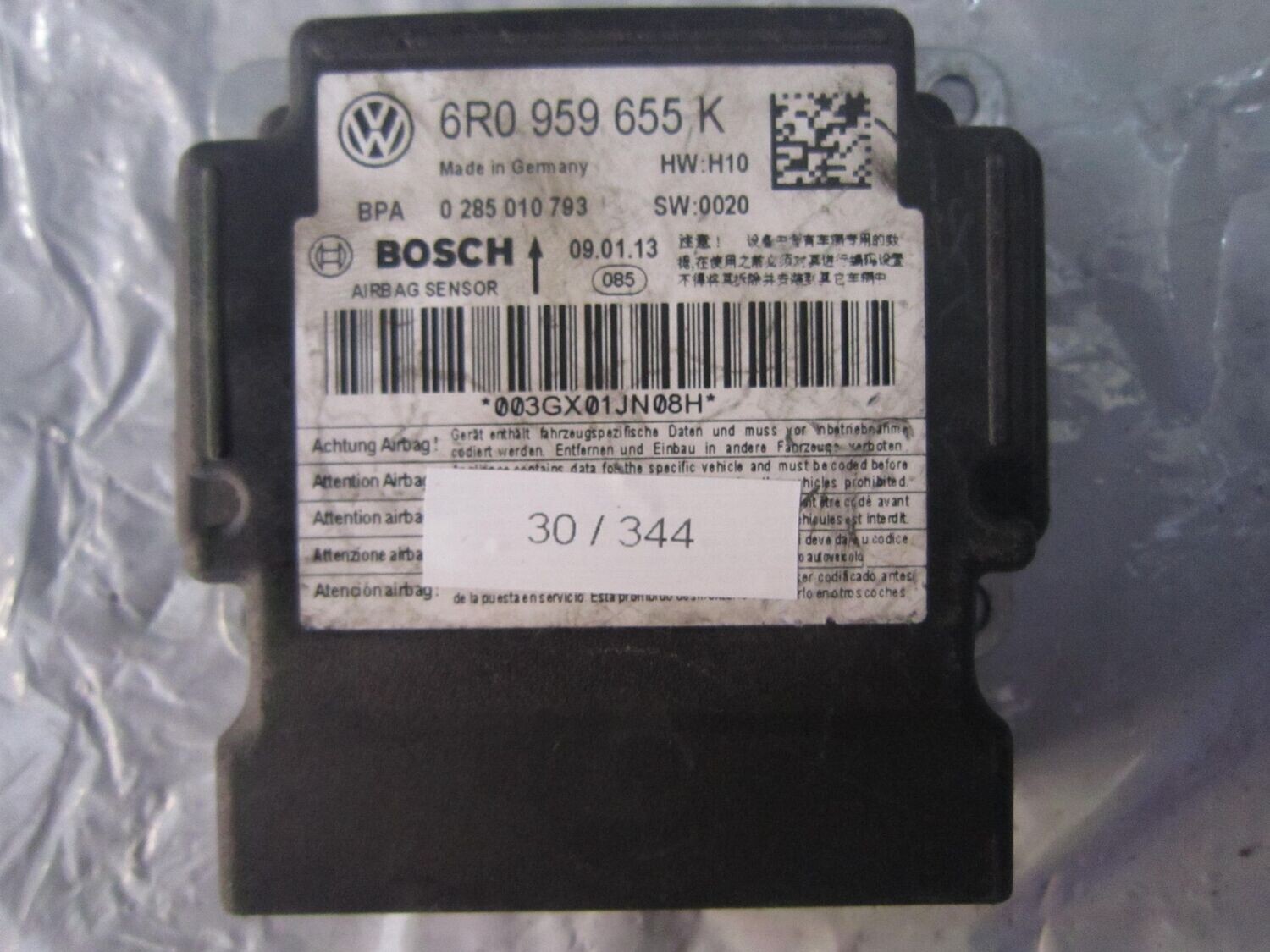 30-344 Centralina Airbag Bosch 0 285 010 793 0285010793 6R0 959 655 K    VOLKSWAGEN  POLO